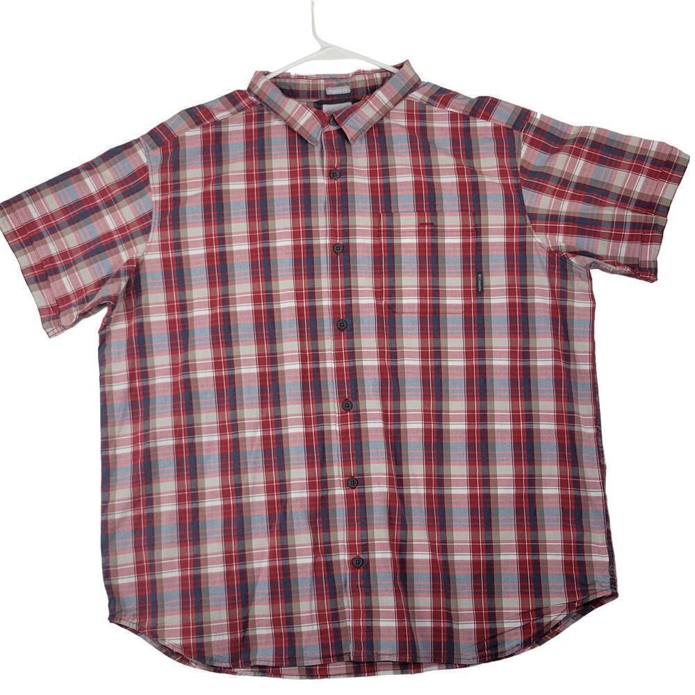 Columbia Camp Shirt Men Sz 2X Plaid‎ Check Plaid Lumberjack Red